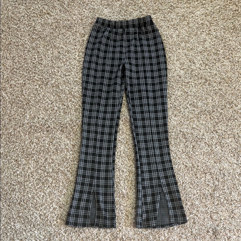 Black and White Plaid Flare Pants